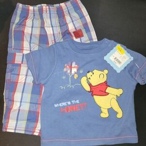 Disney Winnie the Pooh T-shirt and Plaid Cargo‎ Shorts/pants set Y2K character